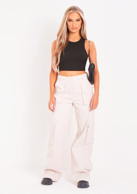 Ainsley Stone Pocket Detail Mid Rise Cargo Pants