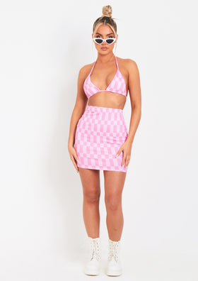 Felicity Pink Checkerboard Print Bikini Top
