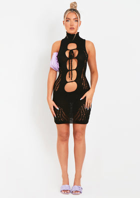 Naya Black Cut Out Laddered Mini Dress