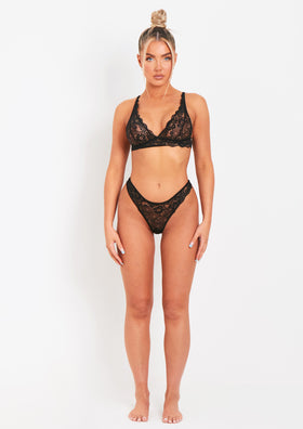 Cara Black Lace 2 Piece Triangle Bralet & Thong Lingerie Set