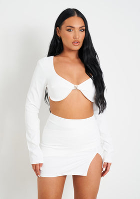 Avayah White Long Sleeve Underwired Bralet With Clasp Detail