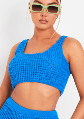 Laurel Blue Crochet Knit Crop Top