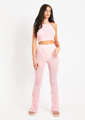 Araminta Pink Mesh Tack Side Flare Trouser