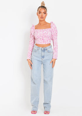 Chanelle Pink Floral Puff Sleeve Top