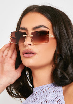 Gabriella Brown Frameless Rectangle Sunglasses