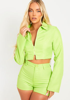 Ivanna Lime Zip Through Tailored Cropped Jacket