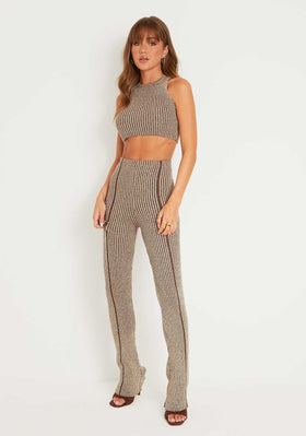 Demi Brown Contrast Knit Trousers