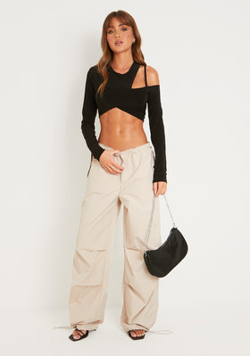 Samantha Beige Parachute Cargo Pants