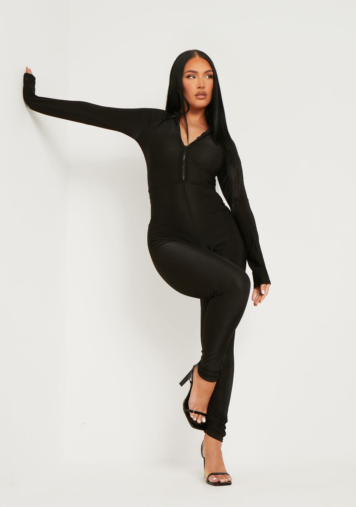 Zora Black Disco Zip Front Jumpsuit Women's Jumpsuits MissyEmpire
