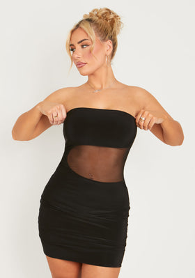 Ophelia Black Slinky Mesh Cut Out Bandeau Mini Dress