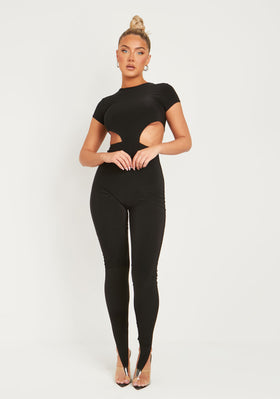 Kirsten Black Toe Hole Detail T-Shirt Double Layer Slinky Jumpsuit