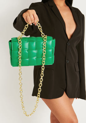 Mabel Green Woven Chain Detail Shoulder Bag