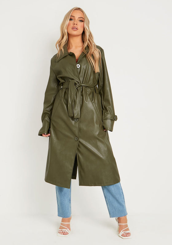 Bella Khaki PU Trench Coat