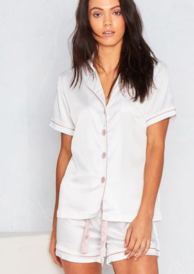 Serena White Contrast Piping Pyjama Set