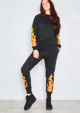 Lylo Black Flame Print Tracksuit