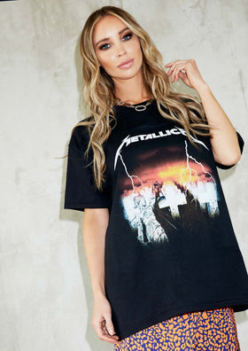 Poppy Black Graphic Oversized T-Shirt