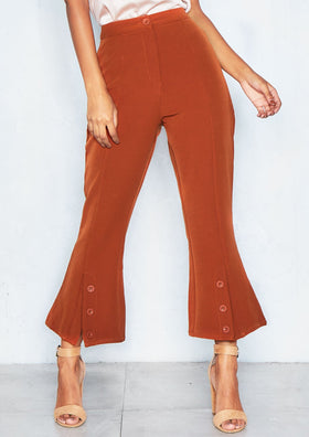Lupita Rust Split Front Flare Trousers