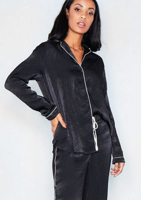 Jordyn Black Contrast Satin Blouse