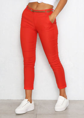 Glenda Red Cropped Straight Leg Trousers