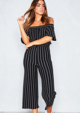 Faye Black Pinstripe Bardot Culotte Jumpsuit
