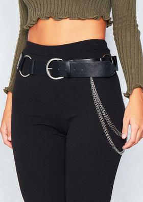 Nadia Black Large O-ring Chain Detail Belt