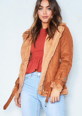 Isobel Tan Faux Suede Aviator Jacket