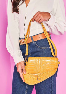 Nanci Mustard Croc Print Saddle Bag