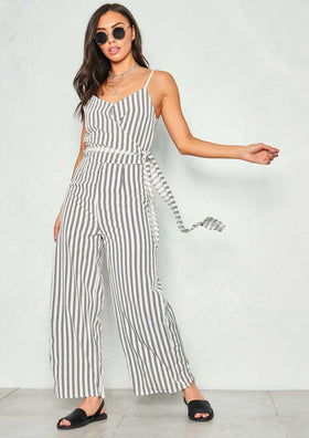 Anabelle White Stripe Tie Waist Jumpsuit