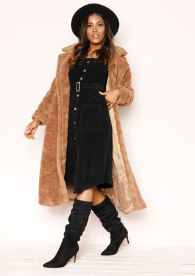 Arla Black Corduroy Button Up Dress