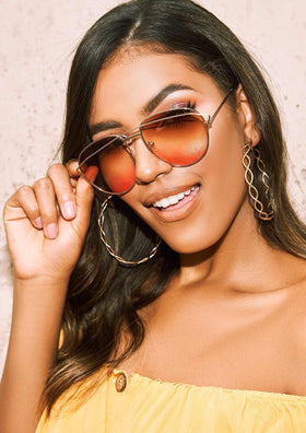Kylie Gold Orange Tinted Lens Aviator Sunglasses