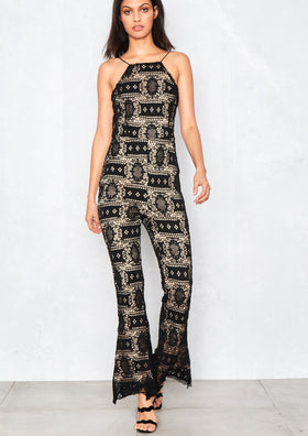 Tamsin Black Lace Wide Leg Jumpsuit
