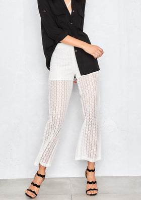 Cosima White Crochet Detail Sheer Trousers