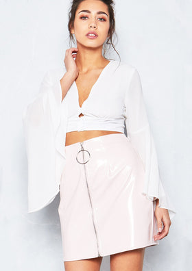 Linda Nude Faux Leather Mini Skirt
