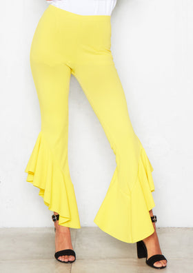 Hannah Yellow Ruffled Cropped Trousers