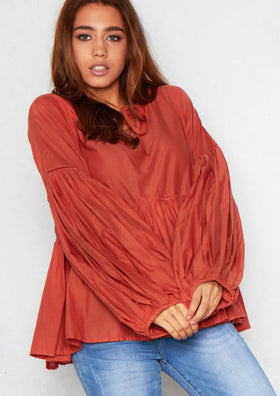 Maria Rust Oversized Puff Sleeve Top