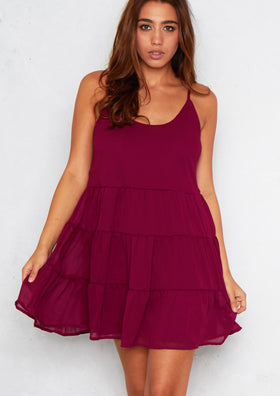 Sanita Wine Pleated Layered Cami Dress