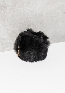 Edith Black Faux Fur Pom Pom Key Ring