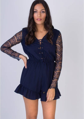 Rosemarie Navy Lace Up Playsuit