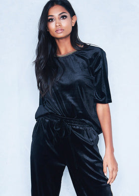 Danni Black Velvet Contrast Neckline T-Shirt