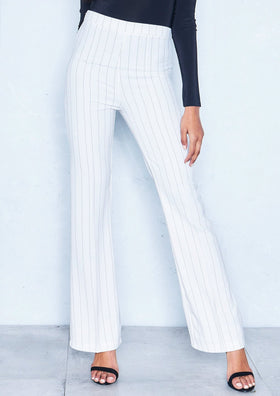 Lara Cream Pinstripe High Waist Trousers