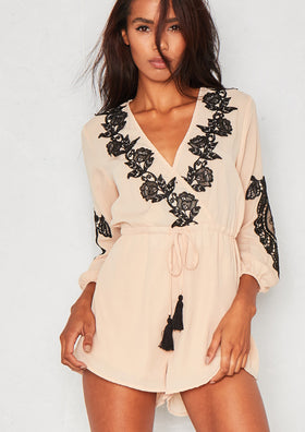 Arnelle Nude Contrast Lace Playsuit