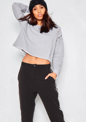 Leela Grey Distressed Cropped Jumper