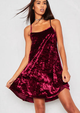 Gloria Wine Crushed Velvet Mini Slip Dress