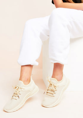 Rina Beige Knitted Sport Trainers
