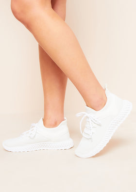 Rina White Knitted Sport Trainers