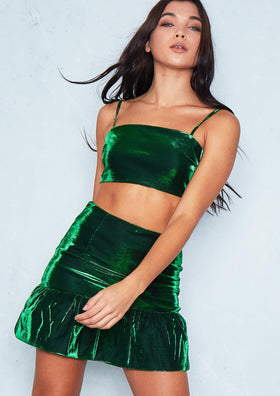 Natasha Green Metallic Crop & Skirt Co-Ord Set