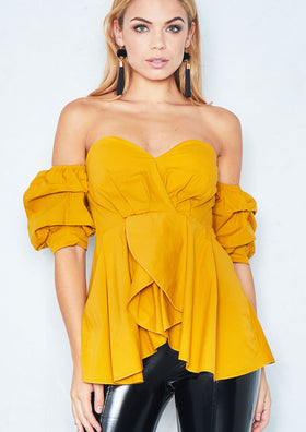 Cassi Mustard Bandeau Frill Top