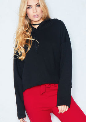 Saskia Black Drawstring Hooded Jumper