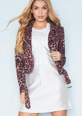 Serena Brown Leopard Print Aviator Jacket