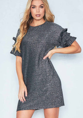 Cindy Silver Sparkle T-Shirt Dress
